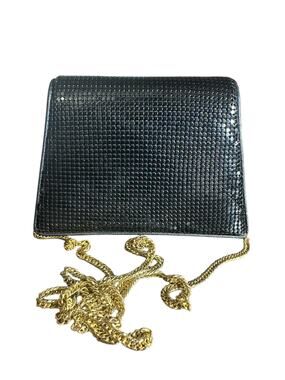 Vintage Whiting & Davis Purse Black Metal Mesh Flap Clutch Handbag chain strap